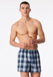Schiesser Boxershorts mit Knopfleiste 2er-Pack Blau kariert - Boxershorts Multipacks für Herren, Größe S, 100 % Baumwolle