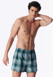 Schiesser Boxershorts mit Knopfleiste 2er-Pack Blau/Grün kariert - Boxershorts Multipacks für Herren, Größe L, 100 % Baumwolle