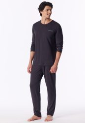 Schiesser Schlafanzug Anthrazit - Modern Bonded für Herren, Größe L, 60 % Baumwolle, 40 % Modal