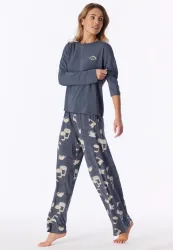Schiesser Schlafanzug Dunkelblau gemustert - Casual Fashion für Damen, Größe S, 95 % Modal, 5 % Elasthan