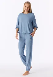 Schiesser Lounge Set mit Bündchen Blau - Casual Fashion für Damen, Größe S, 95 % Modal, 5 % Elasthan