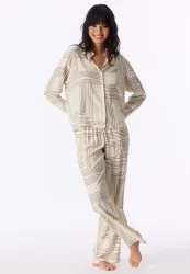 Schiesser Pyjama Off-White gemustert - Selected Premium für Damen, Größe L, 100 % Viskose