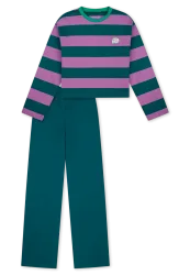 Schiesser Schlafanzug Lila/Grün gestreift - Nightwear für Mädchen, Größe M, 100 % Baumwolle