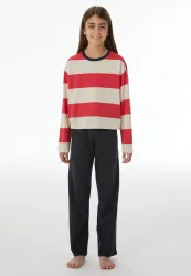 Schiesser Schlafanzug mit Bündchen Bunt gestreift - Nightwear für Mädchen, Größe XS, 100 % Baumwolle