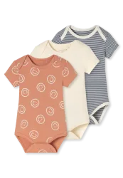 Schiesser Body kurzarm Feinripp 3er-Pack Bunt gemustert - Baby, Größe 12M, 100 % Baumwolle