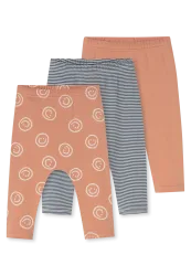 Schiesser Hose lang Feinripp 3er-Pack Orange/Grau gemustert - Baby, Größe 3M, 100 % Baumwolle