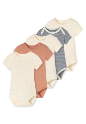 Schiesser Body kurzarm Feinripp 5er-Pack Bunt gemustert - Baby, Größe 6M, 100 % Baumwolle