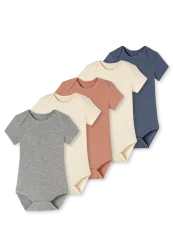 Schiesser Body kurzarm Doppelripp 5er-Pack Bunt- Baby, Größe 12M, 95 % Baumwolle, 5 % Elasthan