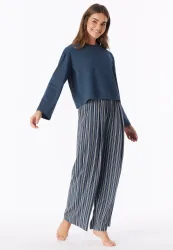 Schiesser Shirt cropped Blau - Mix+Relax für Damen, Größe M, 100 % Baumwolle