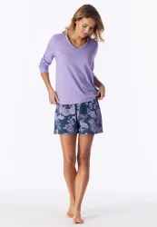Schiesser Shirt V-Ausschnitt Flieder - Mix+Relax für Damen, Größe XS, 95 % Baumwolle, 5 % Elasthan