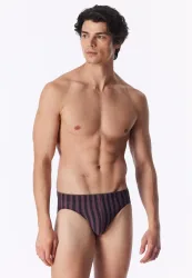 Schiesser Slip Bordeaux/Schwarz gestreift - Long Life Soft für Herren, Größe L, 55 % Modal, 35 % Polyester, 10 % Elasthan