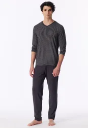 Schiesser Schlafanzug Anthrazit gestreift - Long Life Soft für Herren, Größe M, 75 % Modal, 15 % Polyester, 10 % Elasthan