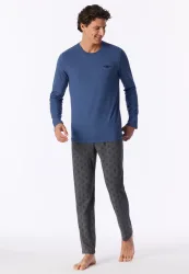Schiesser Schlafanzug Blau/Grau gemustert - 95/5 für Herren, Größe LL, 95 % Baumwolle, 5 % Elasthan