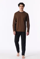 Schiesser Schlafanzug Orange/Schwarz gemustert - 95/5 für Herren, Größe M, 95 % Baumwolle, 5 % Elasthan