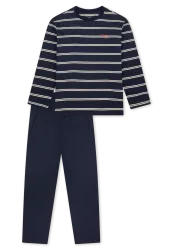 Schiesser Schlafanzug Dunkelblau/Weiss gestreift - Nightwear für Jungen, Größe 3Y, 100 % Baumwolle