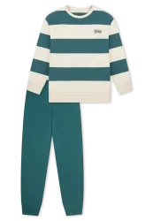 Schiesser Schlafanzug mit Bündchen Petrol/Off-White gestreift - Nightwear für Jungen, Größe 4Y, 100 % Baumwolle