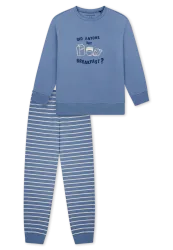Schiesser Schlafanzug mit Bündchen Blau/Weiss gestreift - Nightwear für Jungen, Größe 6Y, 100 % Baumwolle