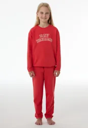 Schiesser Schlafanzug lang mit Bündchen Rot - Nightwear für Mädchen, Größe 4Y, 100 % Baumwolle