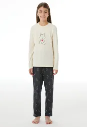 Schiesser Schlafanzug Weiss/Dunkelblau gemustert - Nightwear für Mädchen, Größe 6Y, 100 % Baumwolle