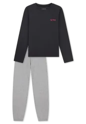 Schiesser Schlafanzug mit Bündchen Dunkelblau/Grau - Nightwear für Mädchen, Größe 6Y, 100 % Baumwolle