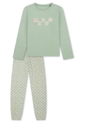 Schiesser Schlafanzug mit Bündchen Mint gemustert - Nightwear für Mädchen, Größe 3Y, 100 % Baumwolle