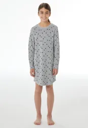 Schiesser Nachthemd langarm Grau gemustert - Nightwear für Mädchen, Größe 6Y, 80 % Baumwolle, 20 % Polyester