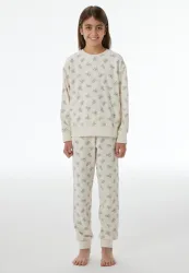 Schiesser Schlafanzug mit Bündchen Weiss gemustert - Nightwear für Mädchen, Größe 6Y, 75 % Baumwolle, 25 % Polyester