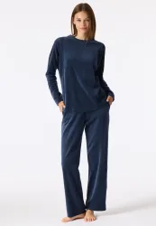 Schiesser Lounge Set Dunkelblau - Casual Velour für Damen, Größe L, 75 % Baumwolle, 25 % Polyester