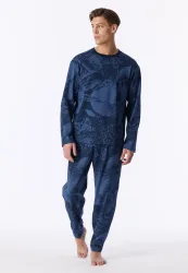 Schiesser Shirt Blau gemustert - Mix+Relax für Herren, Größe M, 100 % Baumwolle