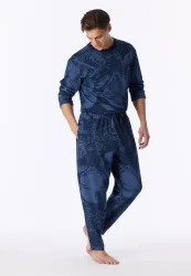 Schiesser Hose mit Bündchen Blau gemustert - Mix+Relax für Herren, Größe M, 100 % Baumwolle