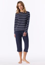 Schiesser Shirt Dunkelblau/Weiss gestreift - Mix+Relax für Damen, Größe M, 95 % Baumwolle, 5 % Elasthan