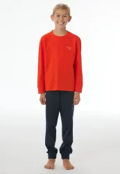 Schiesser Schlafanzug mit Bündchen Rot/Dunkelblau - Nightwear für Jungen, Größe 6Y, 100 % Baumwolle