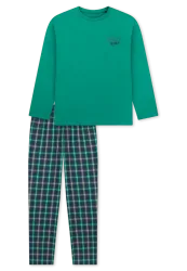 Schiesser Schlafanzug Grün/Blau kariert - Nightwear für Jungen, Größe 6Y, 100 % Baumwolle