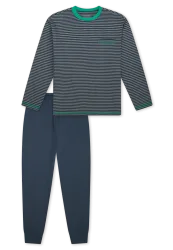 Schiesser Schlafanzug mit Bündchen Blau gestreift - Nightwear für Jungen, Größe 3Y, 100 % Baumwolle