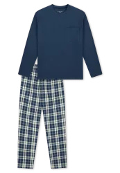 Schiesser Schlafanzug Blau/Weiss kariert - Nightwear für Jungen, Größe 6Y, 100 % Baumwolle