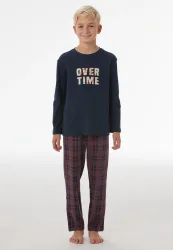 Schiesser Schlafanzug Dunkelblau/Bordeaux kariert - Nightwear für Jungen, Größe 4Y, 100 % Baumwolle