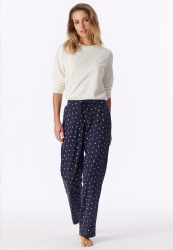 Schiesser Hose Dunkelblau/Weiss gemustert - Mix+Relax für Damen, Größe L, 95 % Baumwolle, 5 % Elasthan