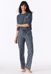 Schiesser Hose Blau gemustert - Mix+Relax für Damen, Größe M, 95 % Baumwolle, 5 % Elasthan