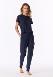 Schiesser Hose mit Bündchen Dunkelblau - Mix+Relax für Damen, Größe M, 95 % Baumwolle, 5 % Elasthan
