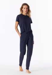Schiesser Hose mit Bündchen Dunkelblau - Mix+Relax für Damen, Größe M, 95 % Baumwolle, 5 % Elasthan