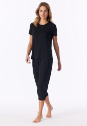 Schiesser T-Shirt Schwarz -  Mix+Relax für Damen, Größe M, 95 % Modal, 5 % Elasthan