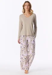 Schiesser Shirt V-Ausschnitt Beige - Mix+Relax für Damen, Größe M, 95 % Modal, 5 % Elasthan