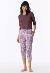 Schiesser Hose 3/4-lang mit Bündchen Flieder gemustert - Mix+Relax für Damen, Größe S, 95 % Modal, 5 % Elasthan
