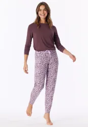 Schiesser Hose mit Bündchen Flieder gemustert - Mix+Relax für Damen, Größe XS, 95 % Modal, 5 % Elasthan