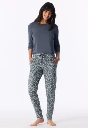 Schiesser Hose mit Bündchen Blau/Weiss gemustert - Mix+Relax für Damen, Größe M, 95 % Modal, 5 % Elasthan