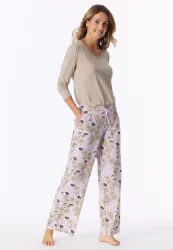 Schiesser Hose Flieder/Beige gemustert - Mix+Relax für Damen, Größe 3XL, 95 % Modal, 5 % Elasthan