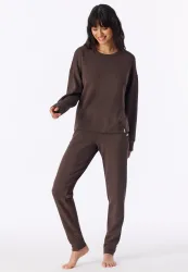 Schiesser Sweatshirt Braun - Mix+Relax für Damen, Größe M, 75 % Modal, 5 % Elasthan, 20 % Polyester