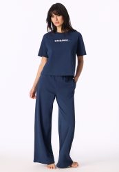 Schiesser T-Shirt Blau - Mix+Relax für Damen, Größe M, 100 % Baumwolle