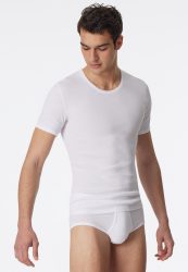 Schiesser T-Shirt Doppelripp Weiss - Essentials für Herren, Größe M, 100 % Baumwolle