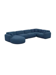 6-Sitzer Design Panorama-Sofa „Aras XL“ mit Strukturstoff-Bezug Strukturstoff Dunkelblau BLOOMINGLOFT Collection